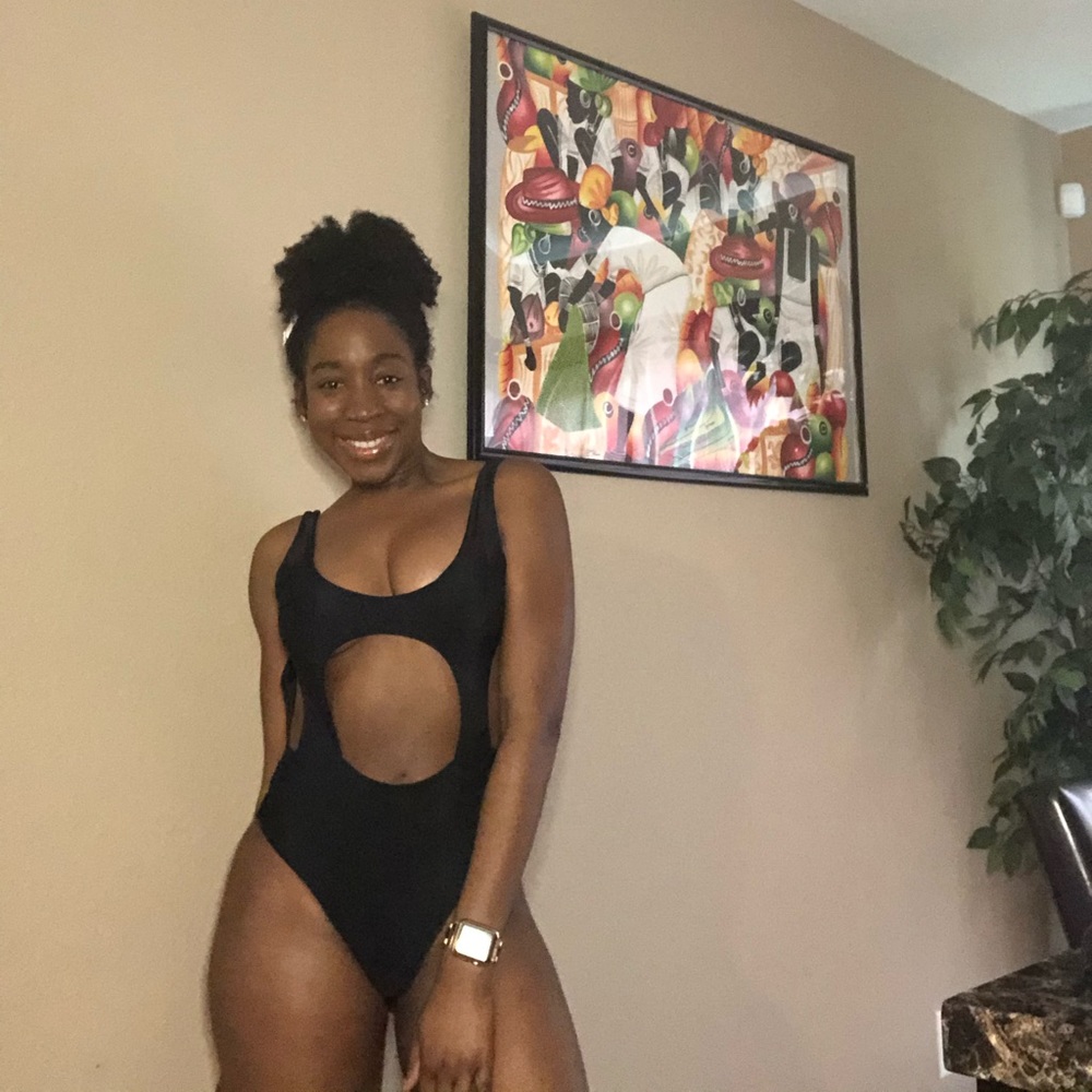 One piece block cut swimsuit